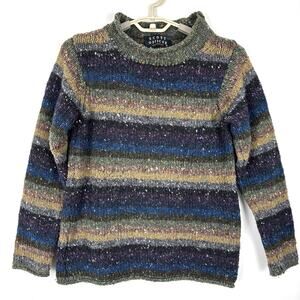 Scott Officer striped marled mock neck sweater 100% Wool Scotland Medium